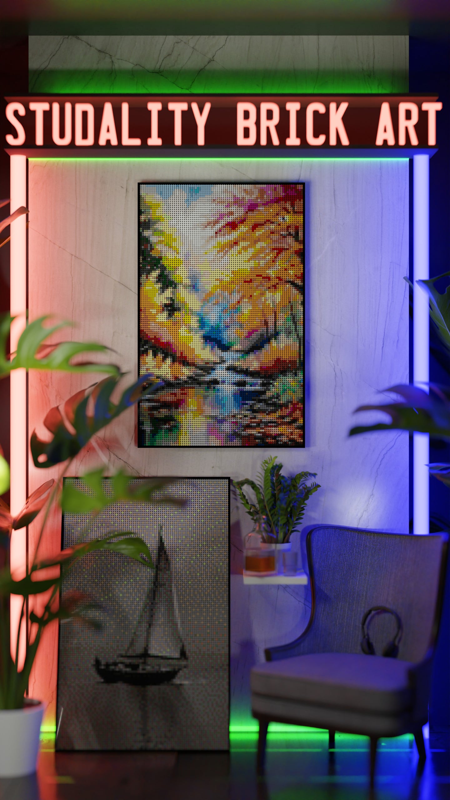 Streaming LEGO® Style mosaic wall art made from colorful plastic bricks
